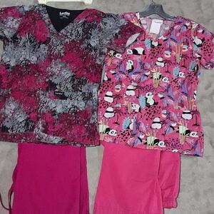 2 scrub XS Outfits: 2 tops,2 pant,: Peaches, Landau and Scrubstar
